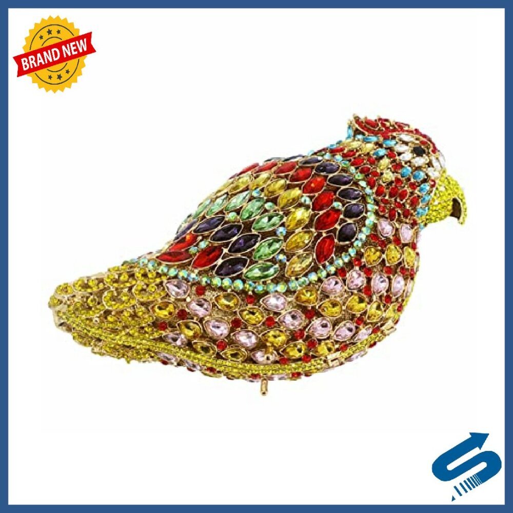 Sparkling Rhinestone Parrot Evening Clutch with Removable Chain - Picture 7 of 8